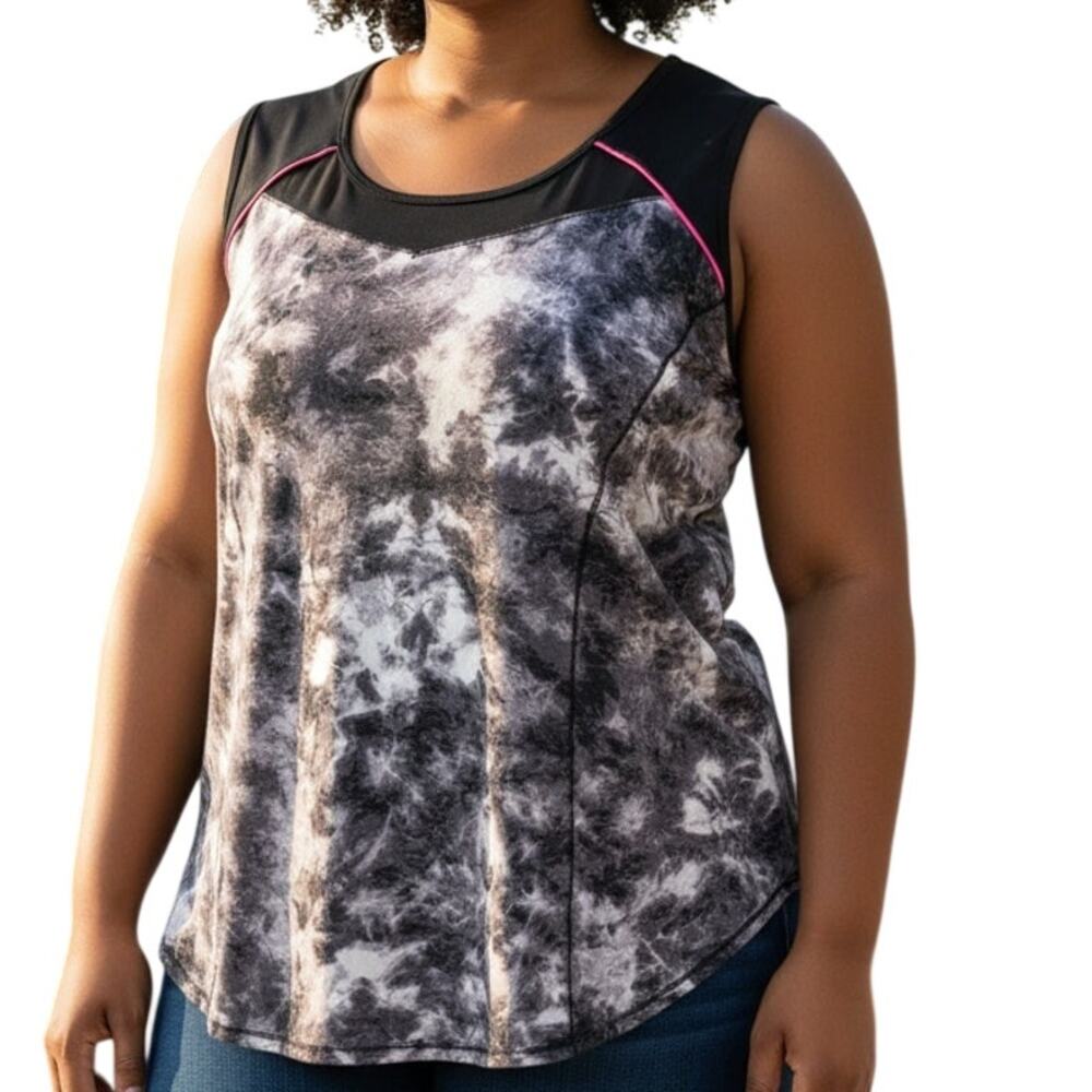 Catherines Workout Tank Womens Size 4X Gray Black Fluorescent Pink Athletic Top